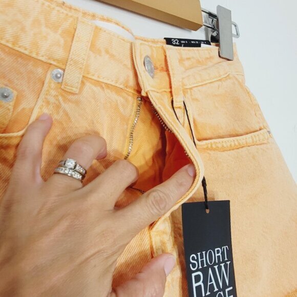 Stradivarius NEW Orange 100% Cotton Blend Raw Edge Denim Jean Short Size 0 NWT - Picture 6 of 12